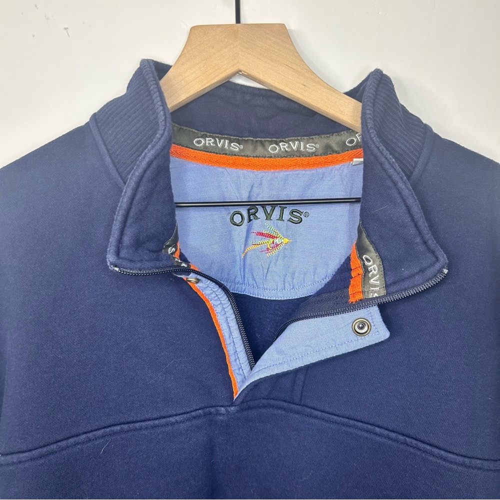 Orvis Men’s Navy Blue Signature 1/4 Zip Sweatshirt, Size XL - Picture 3 of 9